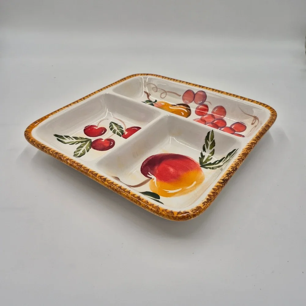 Potter & Smith Fruit Pear Grapes Apple Cherry Chips and Dip Serving Platter Dish